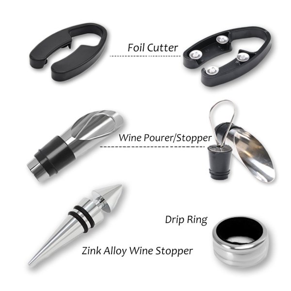 wine accessories gift set (black), 5 piece bottle corkscrew opener kit with novelty bottle shaped case, valentine's day gift for wine lovers