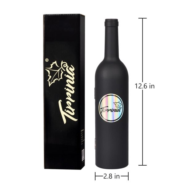 wine accessories gift set (black), 5 piece bottle corkscrew opener kit with novelty bottle shaped case, valentine's day gift for wine lovers