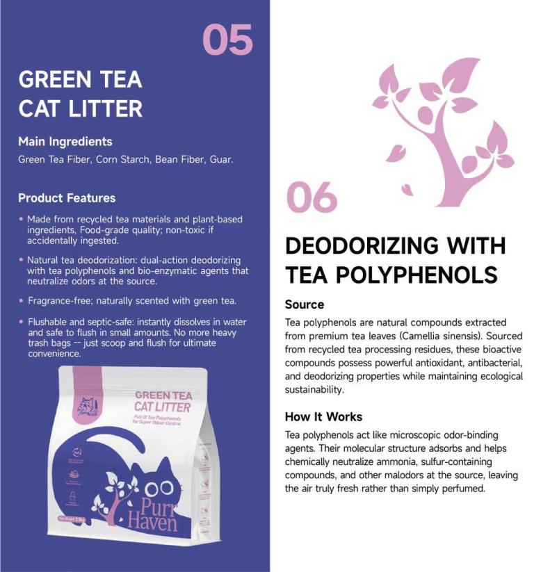 purr haven green tea cat litter | 1 carton | 6 packs per carton | 2.5kg per pack