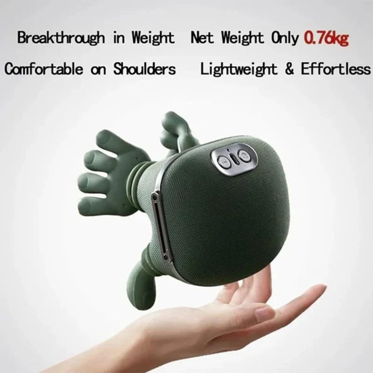 massager, real hand simulation shiatsu deep tissue electric massager for neck, back & shoulders, 3d kneading, 3 speed adjustable usb rechargeable (green)