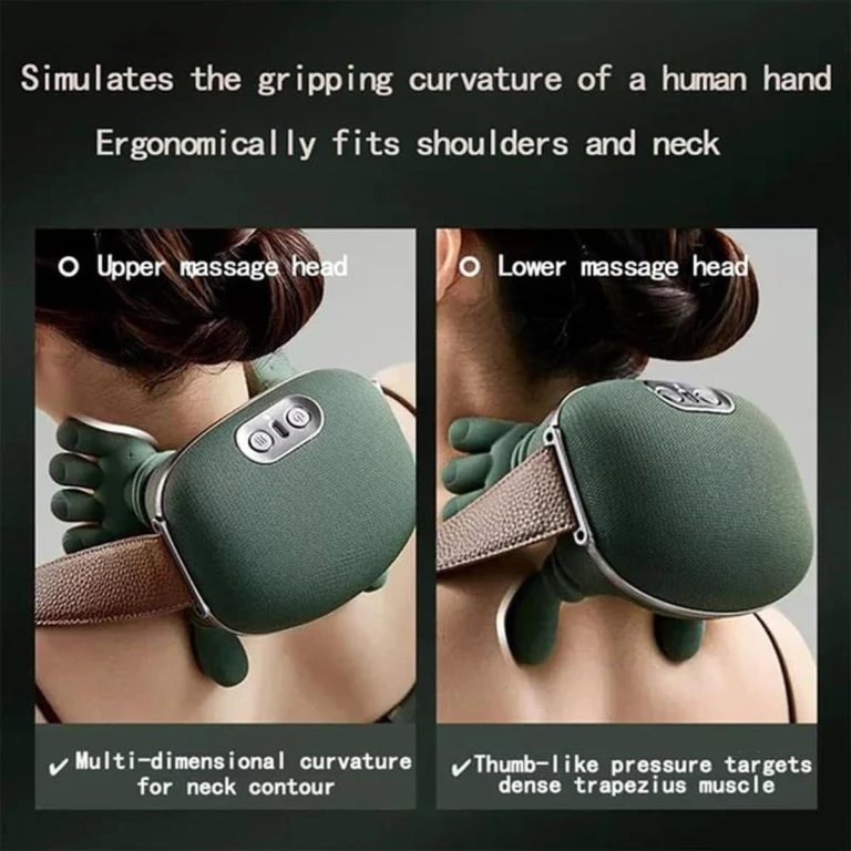massager, real hand simulation shiatsu deep tissue electric massager for neck, back & shoulders, 3d kneading, 3 speed adjustable usb rechargeable (green)