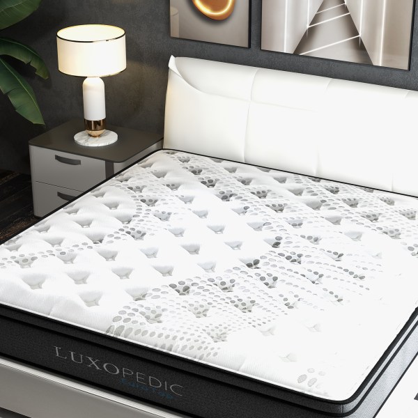 luxopedic pocket spring mattress 5 zone 32cm euro top memory foam medium firm queen white grey luxopedic pocket spring mattress 5 zone 32cm euro top memory foam medium firm queen white grey