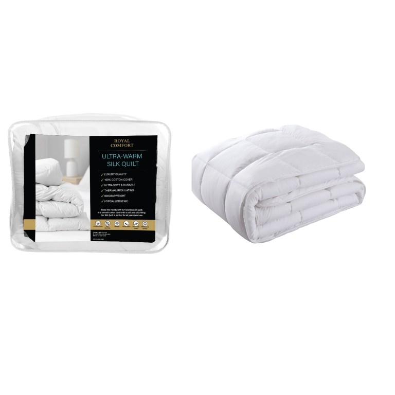 royal comfort 800gsm silk blend quilt duvet ultra warm winter weight queen white