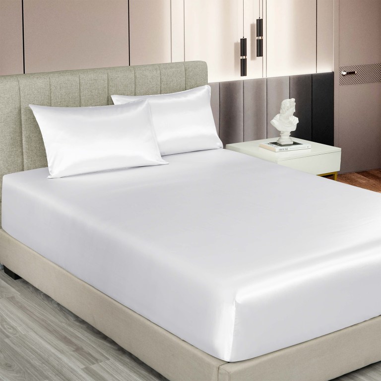 royal comfort satin sheet set 3 piece fitted sheet pillowcase soft king white