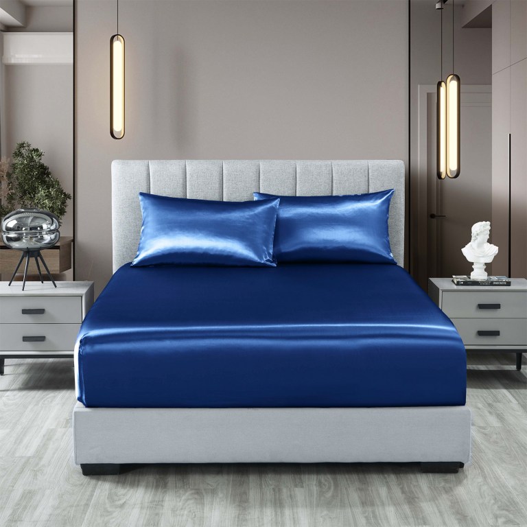 royal comfort satin sheet set 3 piece fitted sheet pillowcase soft king navy blue