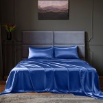 royal comfort satin sheet set 4 piece fitted flat sheet pillowcases king navy blue