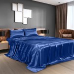royal comfort satin sheet set 4 piece fitted flat sheet pillowcases king navy blue