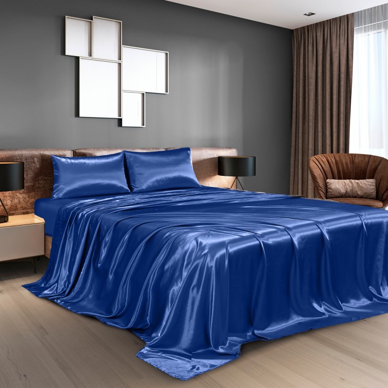 royal comfort satin sheet set 4 piece fitted flat sheet pillowcases king navy blue