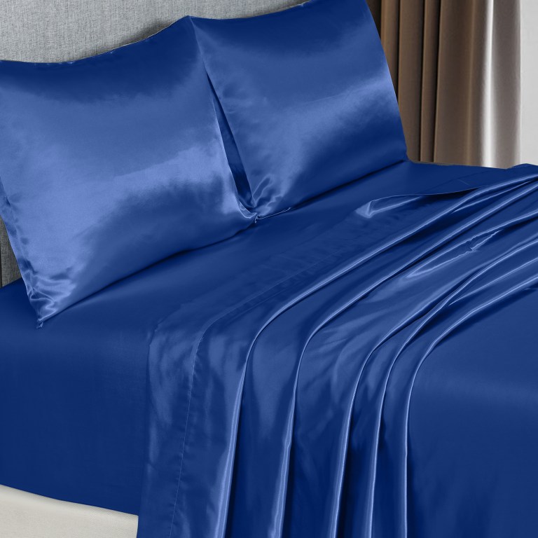 royal comfort satin sheet set 4 piece fitted flat sheet pillowcases king navy blue