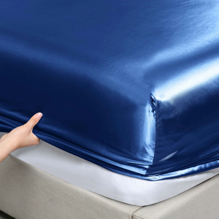 royal comfort satin sheet set 4 piece fitted flat sheet pillowcases king navy blue