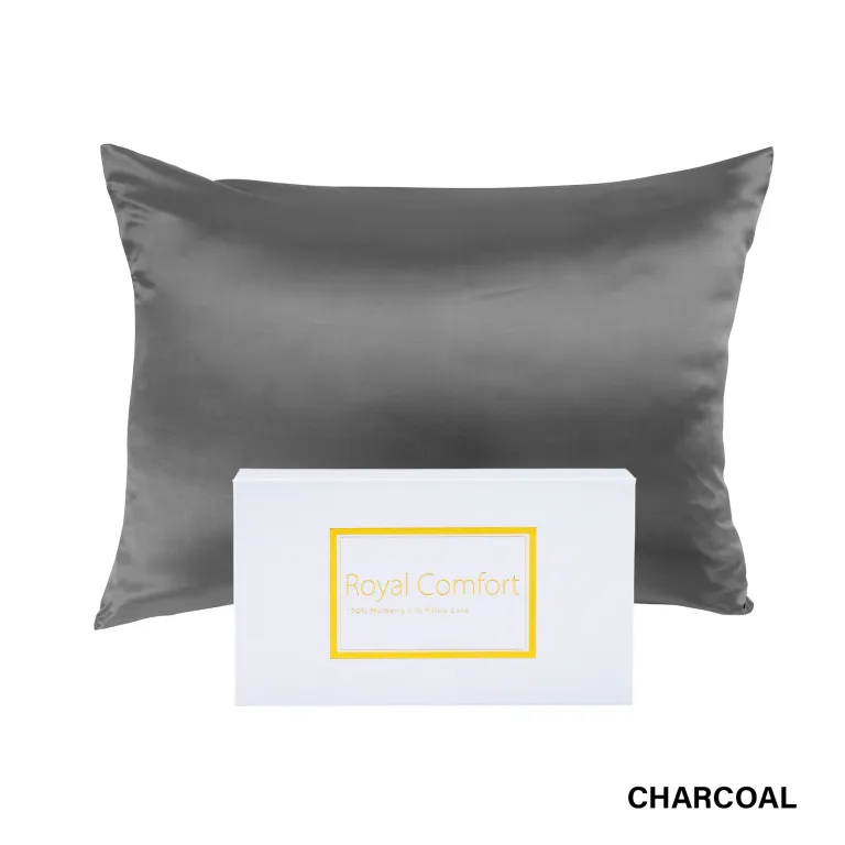 royal comfort pure silk pillow case 100% mulberry silk hypoallergenic pillowcase charcoal