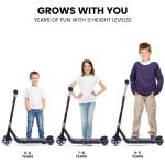 rovo kids whizkid electric scooter, ages 5 11, adjustable height, au compliant, lithium battery, brushless motor, black