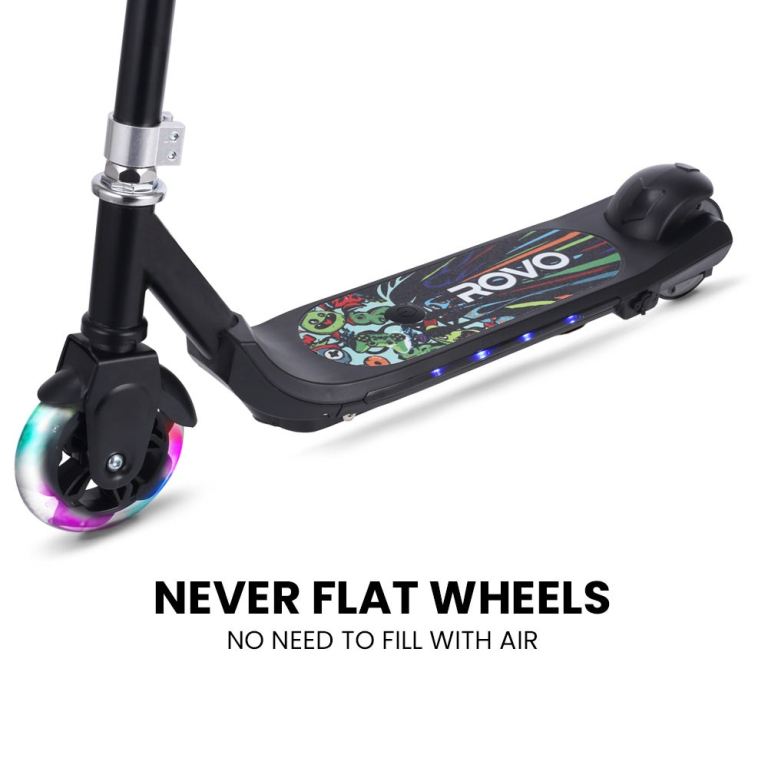 rovo kids whizkid electric scooter, ages 5 11, adjustable height, au compliant, lithium battery, brushless motor, black