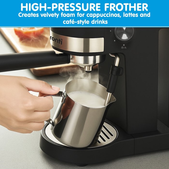 pronti cm 850d coffee machine 20 bar espresso maker with milk frother and 1.25l tank