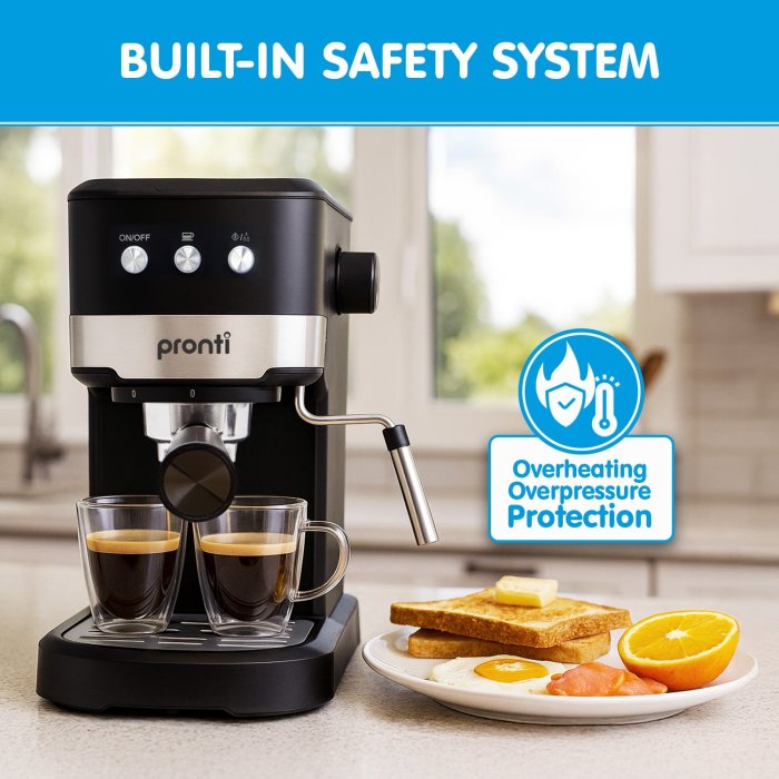 pronti cm 850d coffee machine 20 bar espresso maker with milk frother and 1.25l tank
