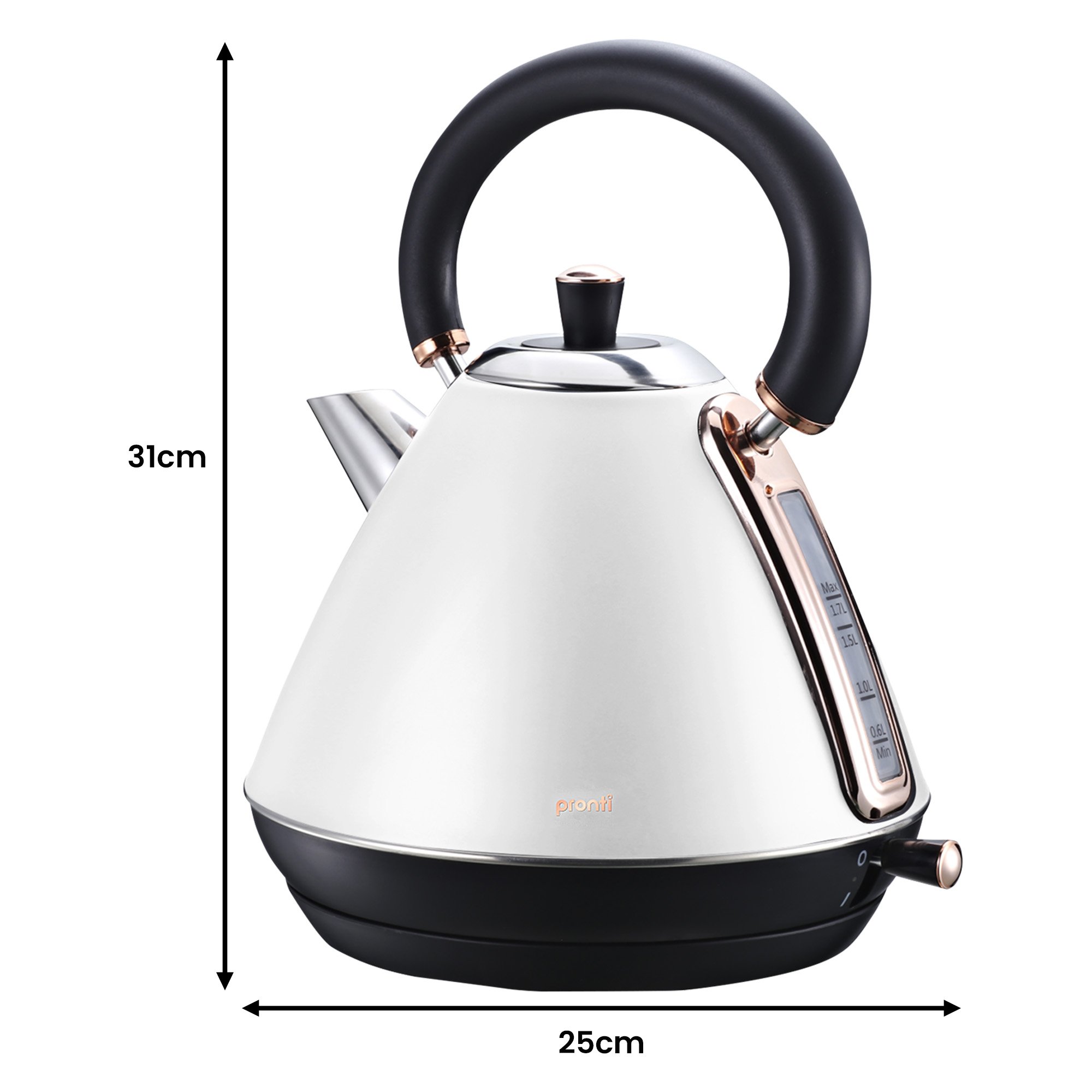 pronti breakfast set with rose gold kettle & toaster with 1.2l espresso machine white