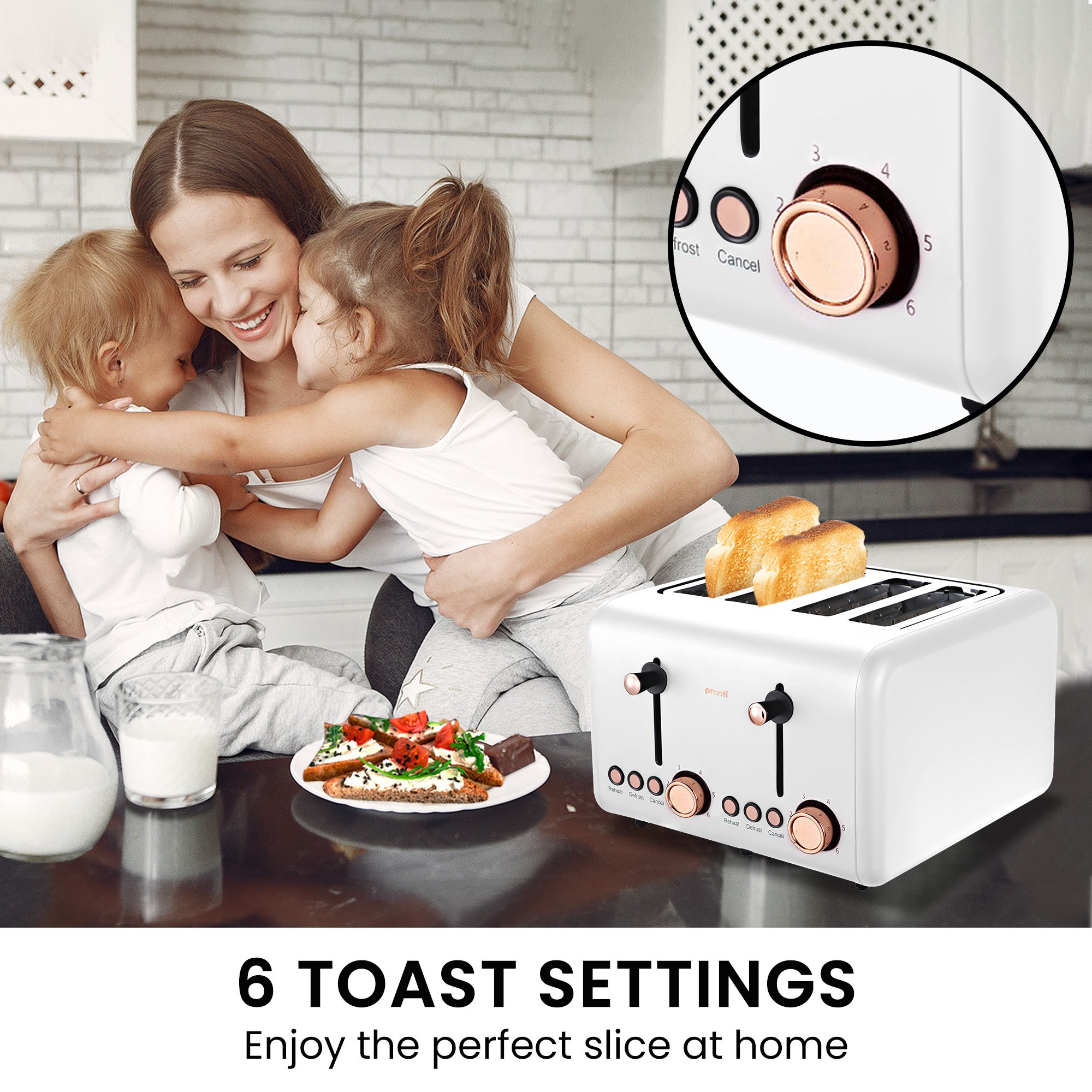 pronti breakfast set with rose gold kettle & toaster with 1.2l espresso machine white