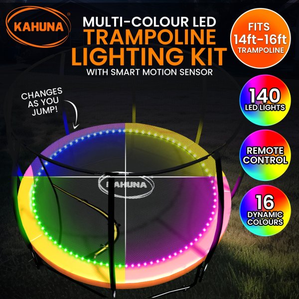 kahuna led kit suits 14ft 16ft trampolines multi colour smart motion sensor lighting with 16 colours kahuna led kit suits 14ft 16ft trampolines multi colour smart motion sensor lighting with 16 colours