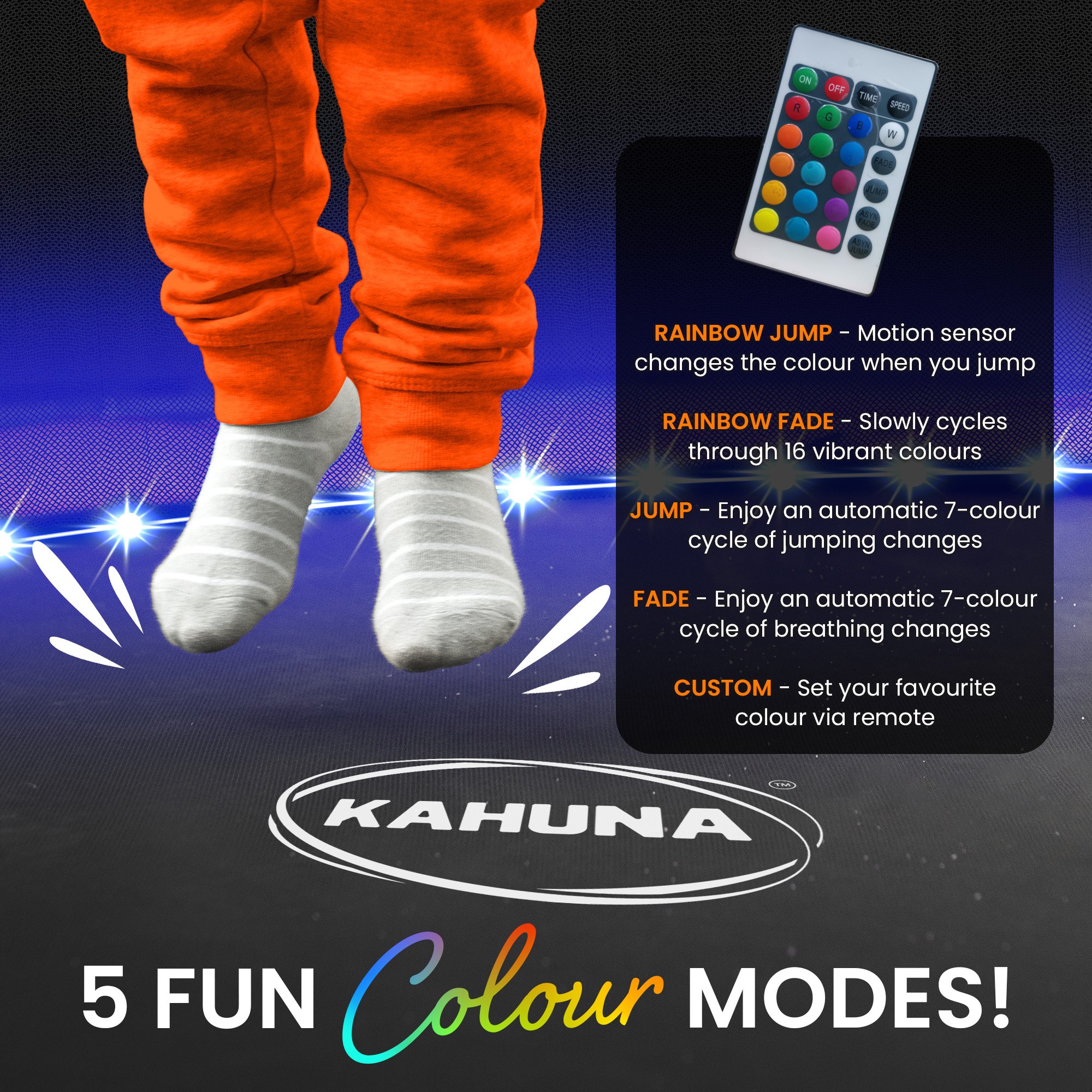 kahuna led kit suits 14ft 16ft trampolines multi colour smart motion sensor lighting with 16 colours