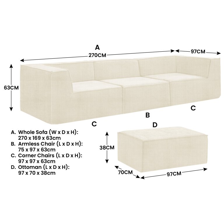 sarantino novi 3 seater modular sofa with ottoman in cream non slip bottom lounge sarantino novi 3 seater modular sofa with ottoman in cream non slip bottom lounge