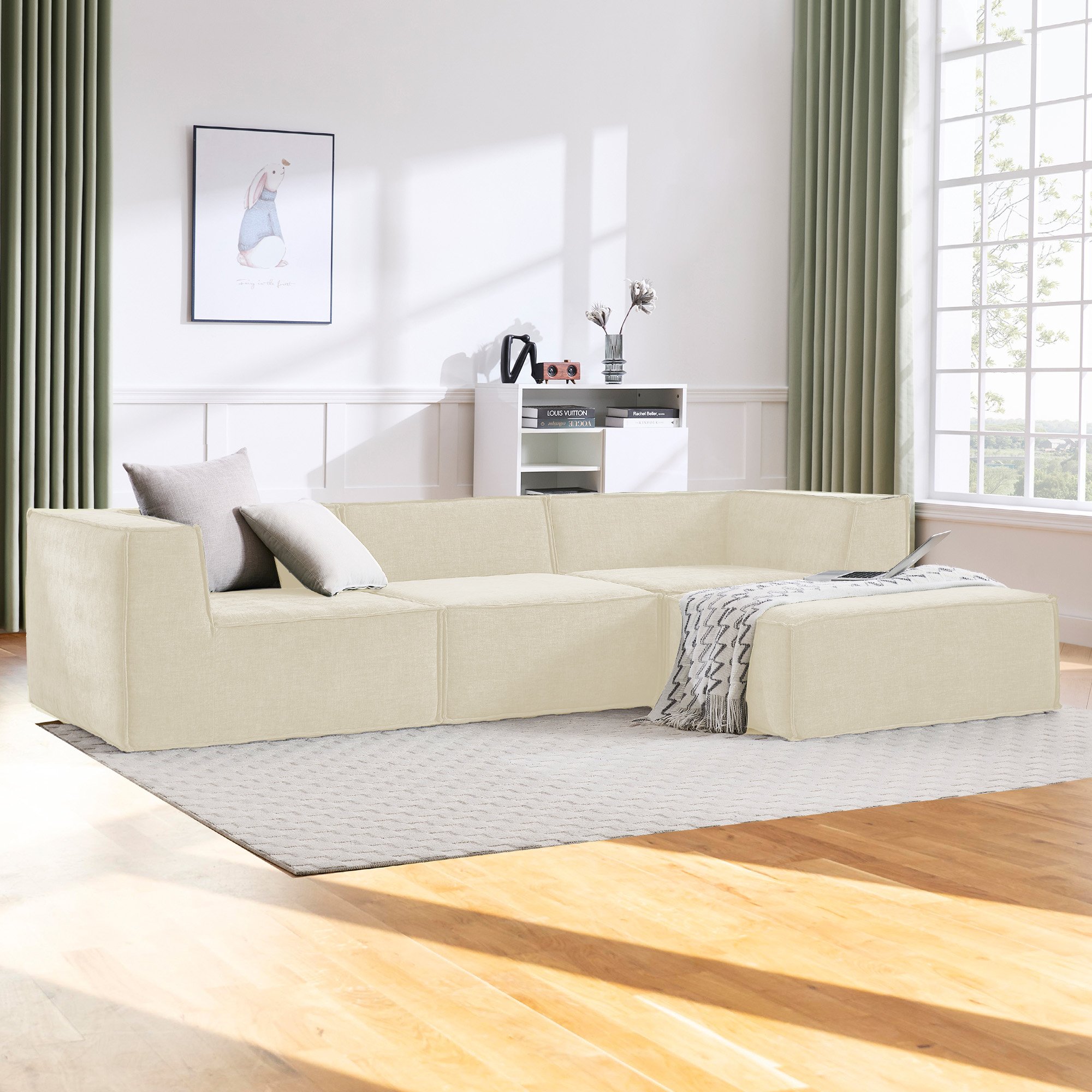 sarantino novi 3 seater modular sofa with ottoman in cream non slip bottom lounge