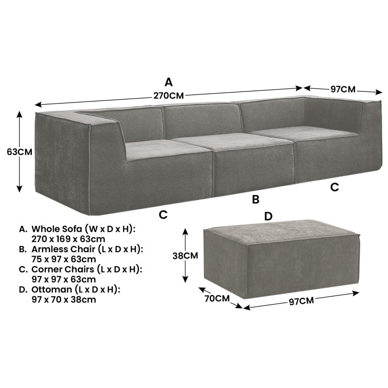sarantino novi 3 seater modular sofa with ottoman in grey non slip bottom lounge sarantino novi 3 seater modular sofa with ottoman in grey non slip bottom lounge