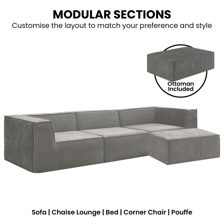 sarantino novi 3 seater modular sofa with ottoman in grey non slip bottom lounge sarantino novi 3 seater modular sofa with ottoman in grey non slip bottom lounge