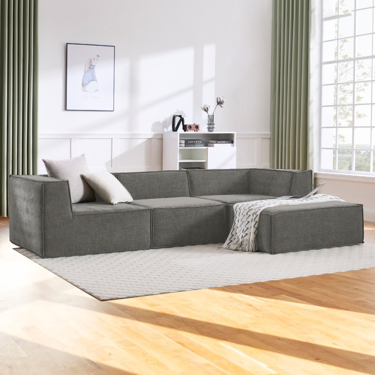 sarantino novi 3 seater modular sofa with ottoman in grey non slip bottom lounge sarantino novi 3 seater modular sofa with ottoman in grey non slip bottom lounge
