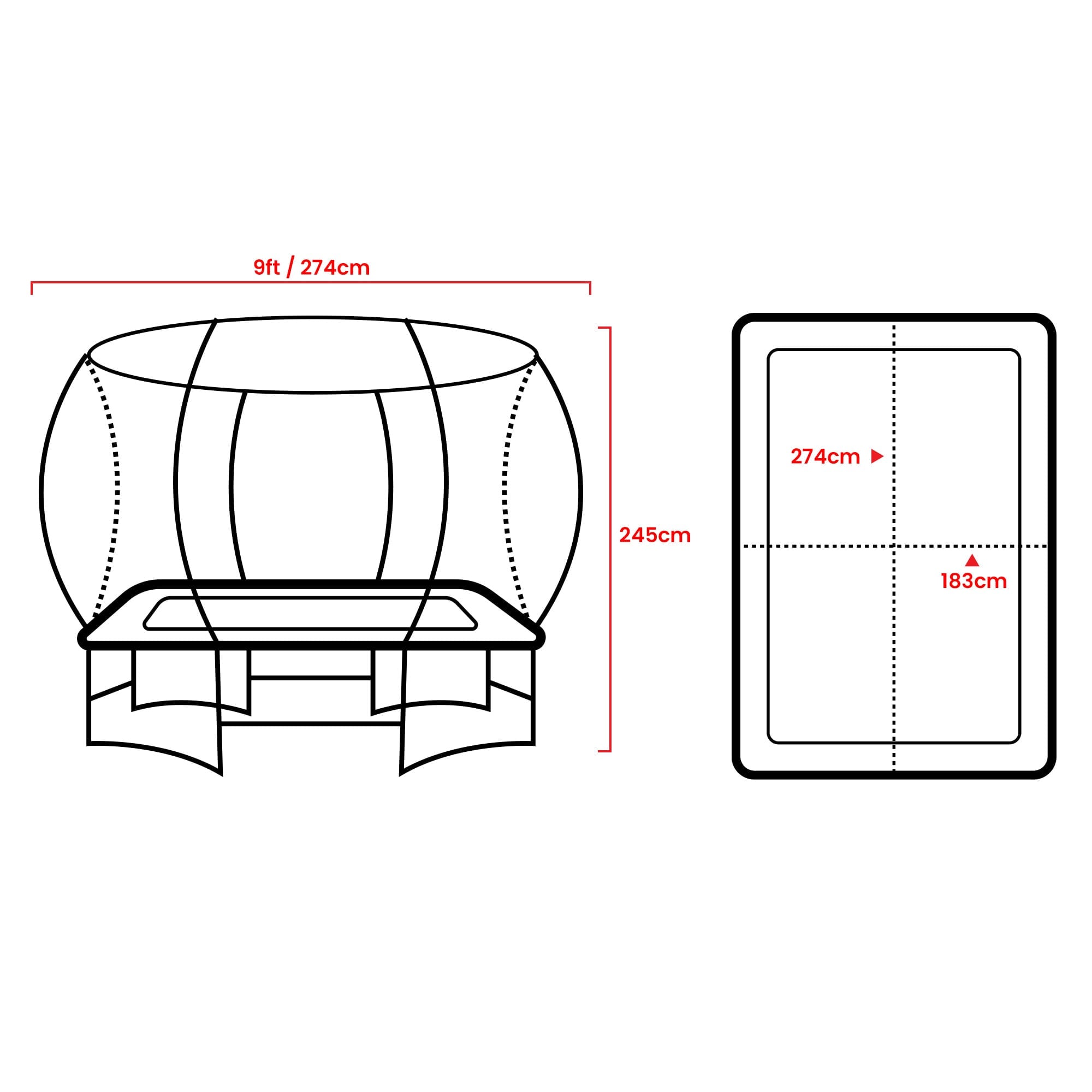 kahuna 6 ft x 9 ft rectangular outdoor trampoline with basketball set rainbow