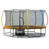 kahuna 10 ft x 15 ft oval outdoor trampoline with reversible rainbow & orange safety pad safety net and ladder