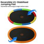 kahuna 10 ft x 15 ft oval outdoor trampoline with reversible rainbow & orange safety pad safety net and ladder kahuna 10 ft x 15 ft oval outdoor trampoline with reversible rainbow & orange safety pad safety net and ladder