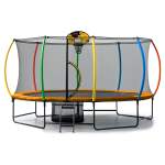 kahuna 10 ft x 15 ft oval outdoor trampoline w/ basketball set reversible rainbow & orange safety pad safety net ladder kahuna 10 ft x 15 ft oval outdoor trampoline w/ basketball set reversible rainbow & orange safety pad safety net ladder