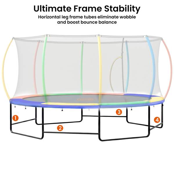 kahuna 10 ft x 15 ft oval outdoor trampoline w/ basketball set reversible rainbow & orange safety pad safety net ladder kahuna 10 ft x 15 ft oval outdoor trampoline w/ basketball set reversible rainbow & orange safety pad safety net ladder