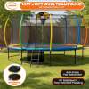 kahuna 10 ft x 15 ft oval outdoor trampoline w/ basketball set reversible rainbow & orange safety pad safety net ladder kahuna 10 ft x 15 ft oval outdoor trampoline w/ basketball set reversible rainbow & orange safety pad safety net ladder