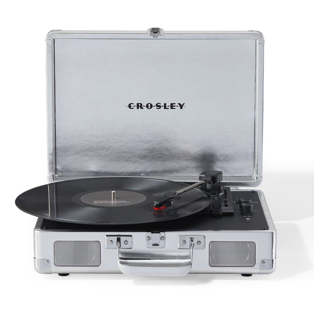 crosley cruiser bluetooth portable turntable silver + gadhouse vinyl rack bundle black