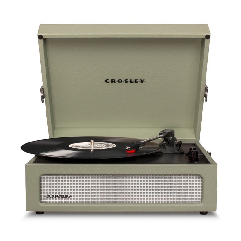 crosley voyager bluetooth portable turntable sage + gadhouse vinyl rack bundle black