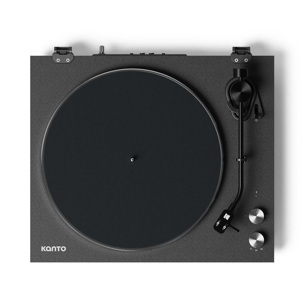kanto obi3 turntable matte black with kanto ora 100w powered speakers black bundle