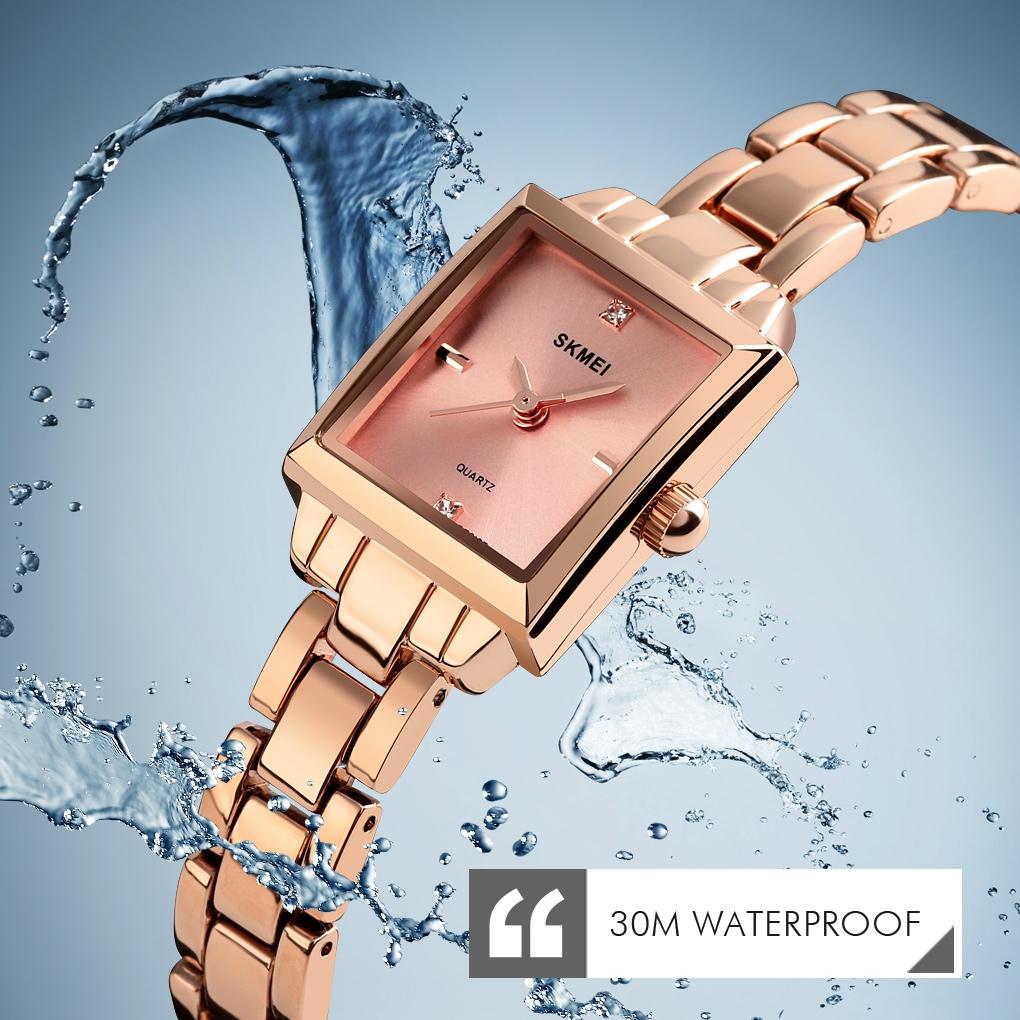 elegant square quartz watch for women with diamonds silvery