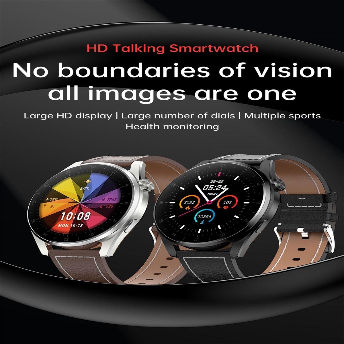 waterproof leather smartwatch with colour display black