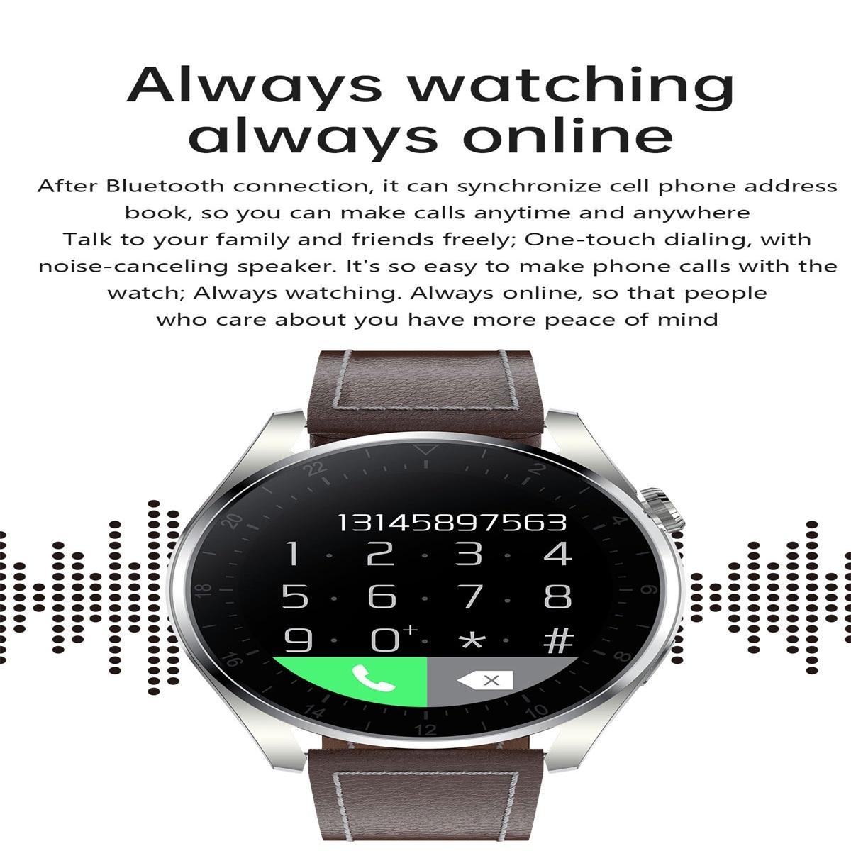 waterproof leather smartwatch with colour display black