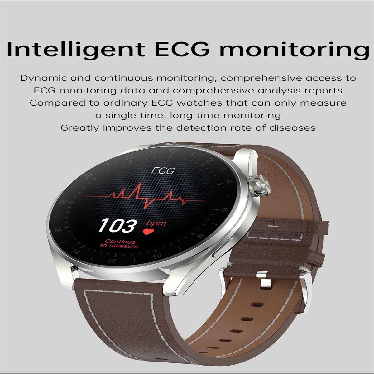 waterproof leather smartwatch with colour display black