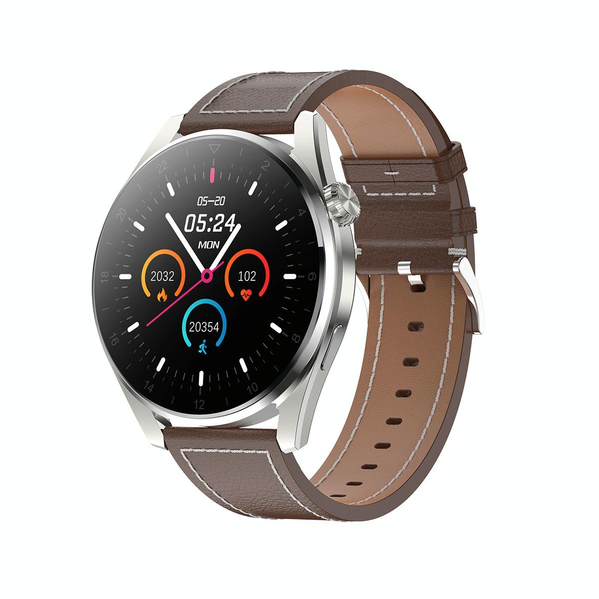 waterproof leather smartwatch with colour display black