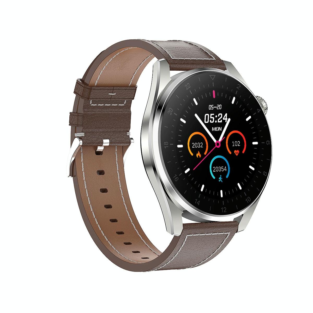 waterproof leather smartwatch with colour display black