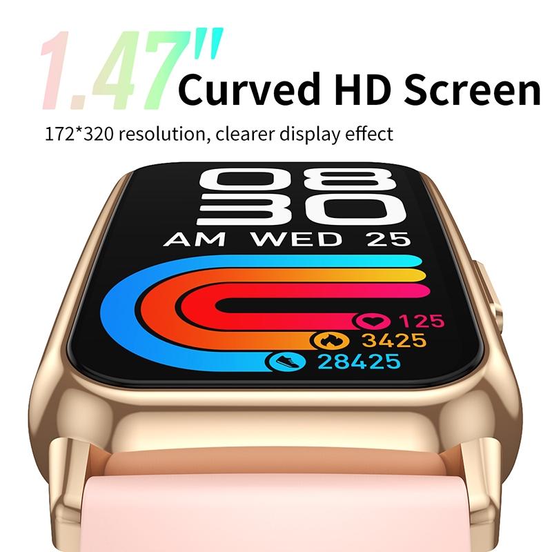 1.47 inch waterproof smart watch heart rate & blood pressure support pink