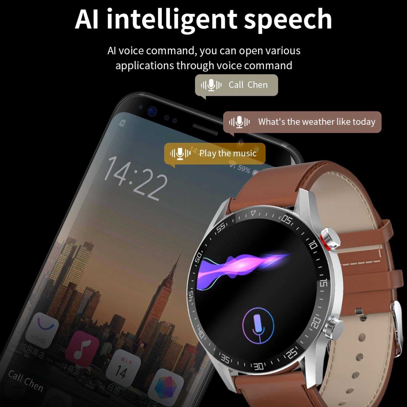 1.28 inch ips screen smart watch with bluetooth call & sleep monitoring brown