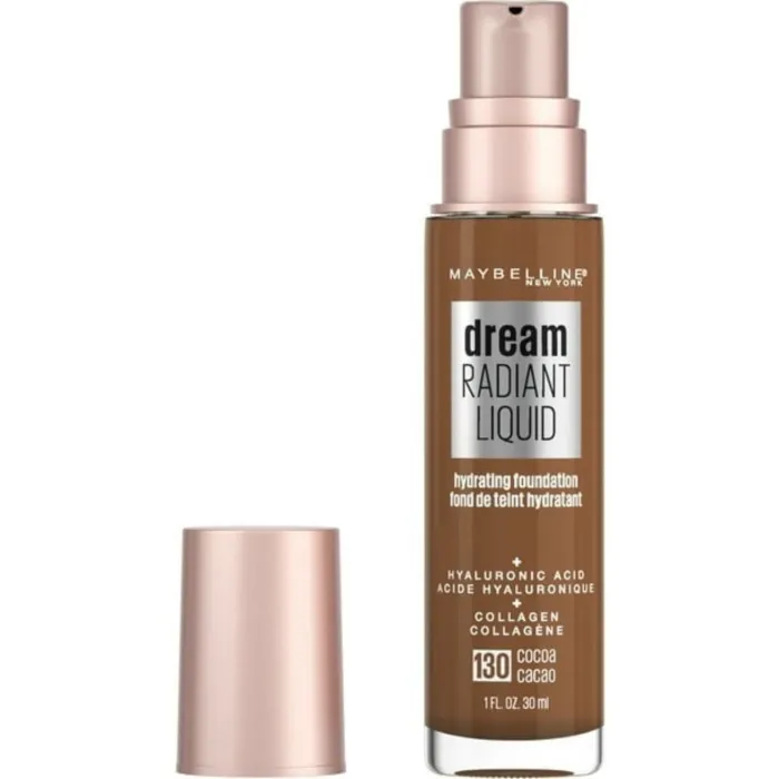maybelline dream radiant liquid foundation makeup, 130 cocoa, 1 fl oz maybelline dream radiant liquid foundation makeup, 130 cocoa, 1 fl oz