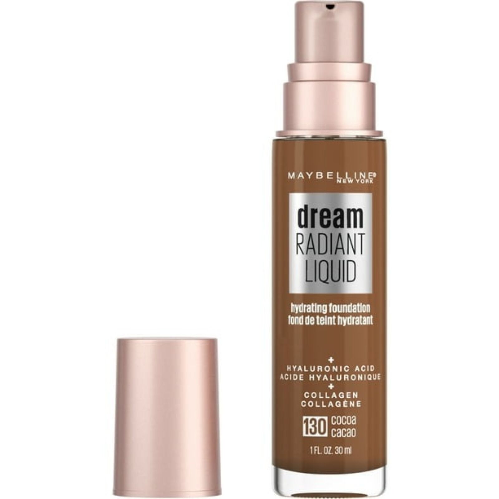maybelline dream radiant liquid foundation makeup, 130 cocoa, 1 fl oz