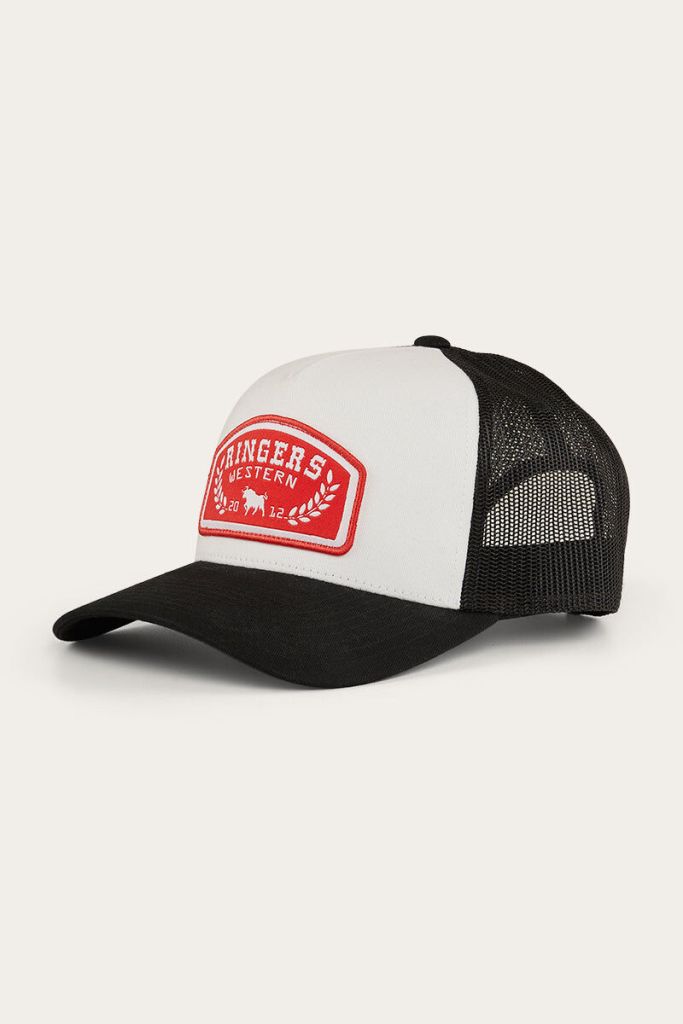ringers western wheatbelt trucker baseball cap hat in white/red ringers western wheatbelt trucker baseball cap hat in white/red