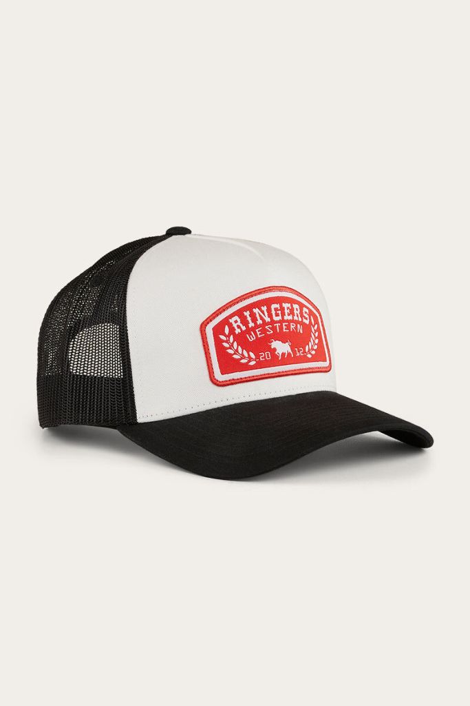 ringers western wheatbelt trucker baseball cap hat in white/red ringers western wheatbelt trucker baseball cap hat in white/red