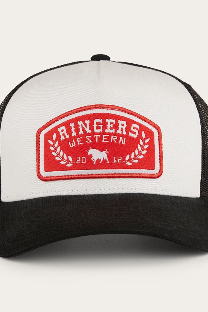 ringers western wheatbelt trucker baseball cap hat in white/red ringers western wheatbelt trucker baseball cap hat in white/red